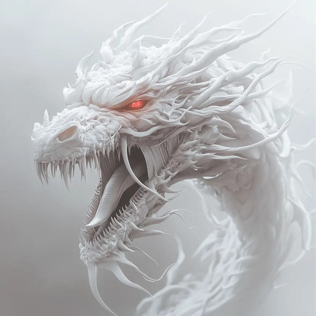 White bone like dragon head with fierce red eyes