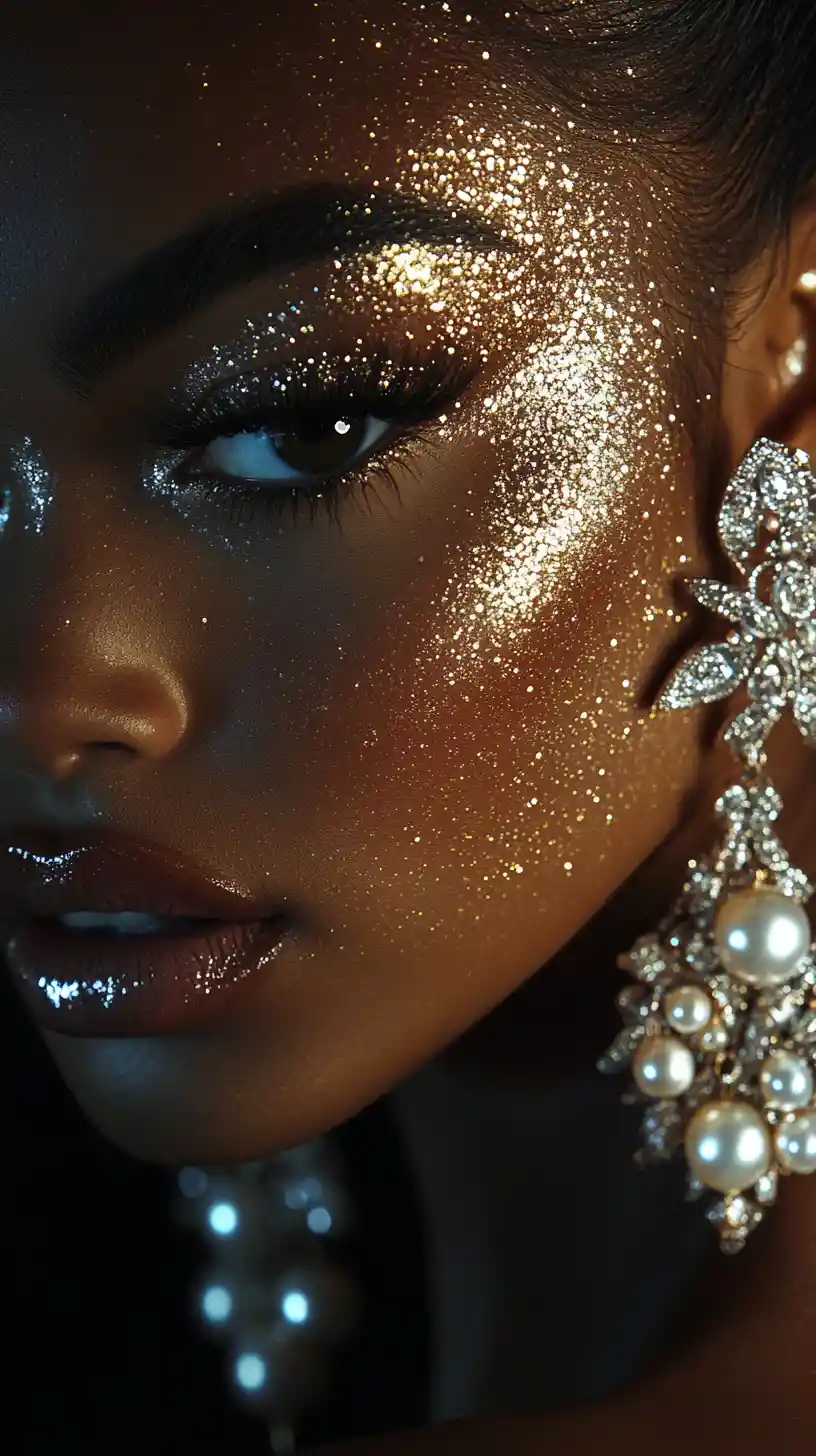 Close up portrait of glamorous woman with pearl jewelry