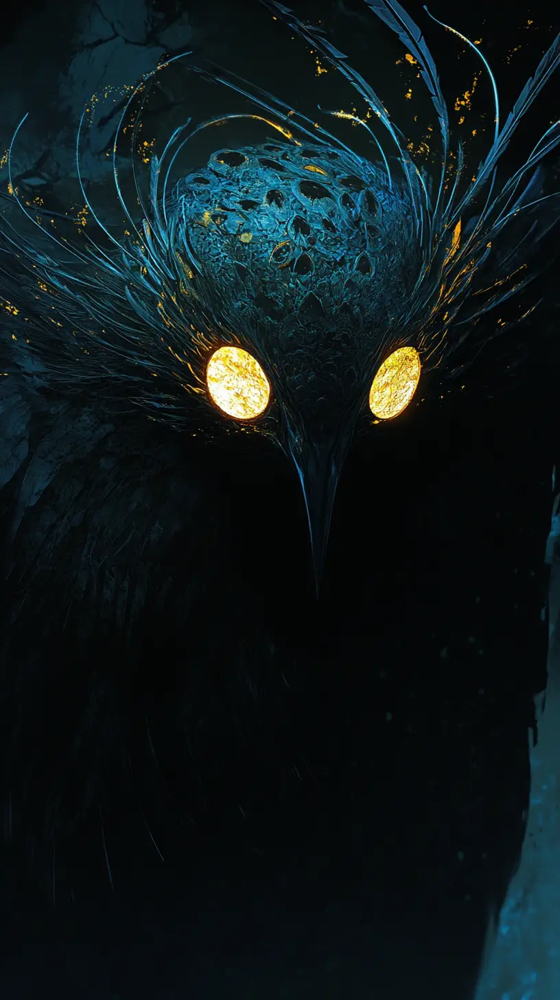 Ominous close up portrait of a dark avian creature