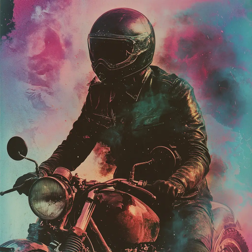Dadaist biker woman in surreal 1920s inspired collage
