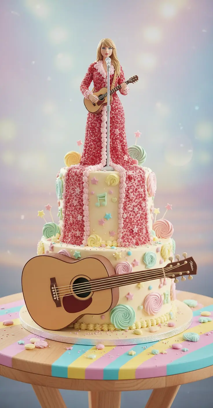 Whimsical pastel cake on a colorful playful table