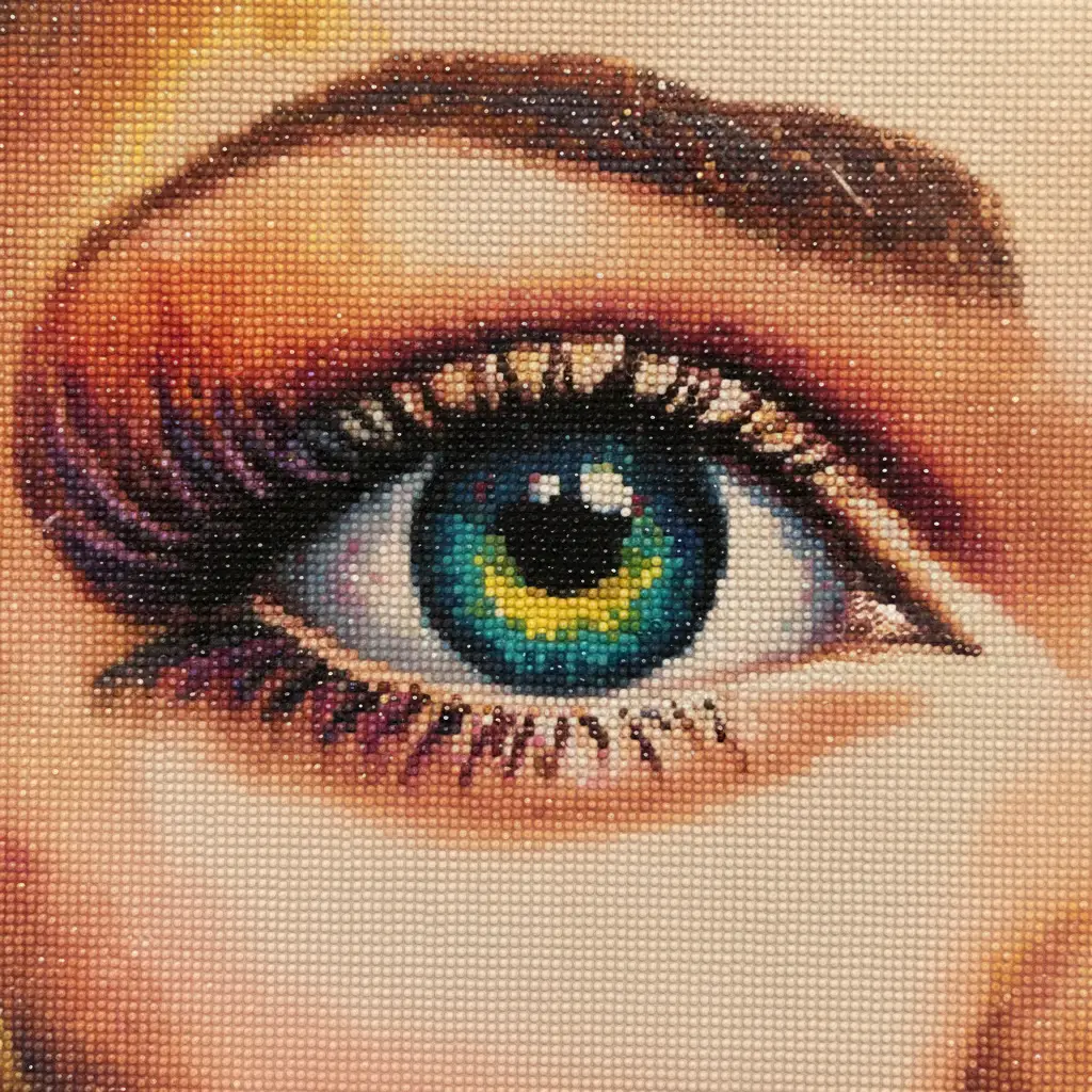 Extreme close up portrait of a colorful dotted human eye
