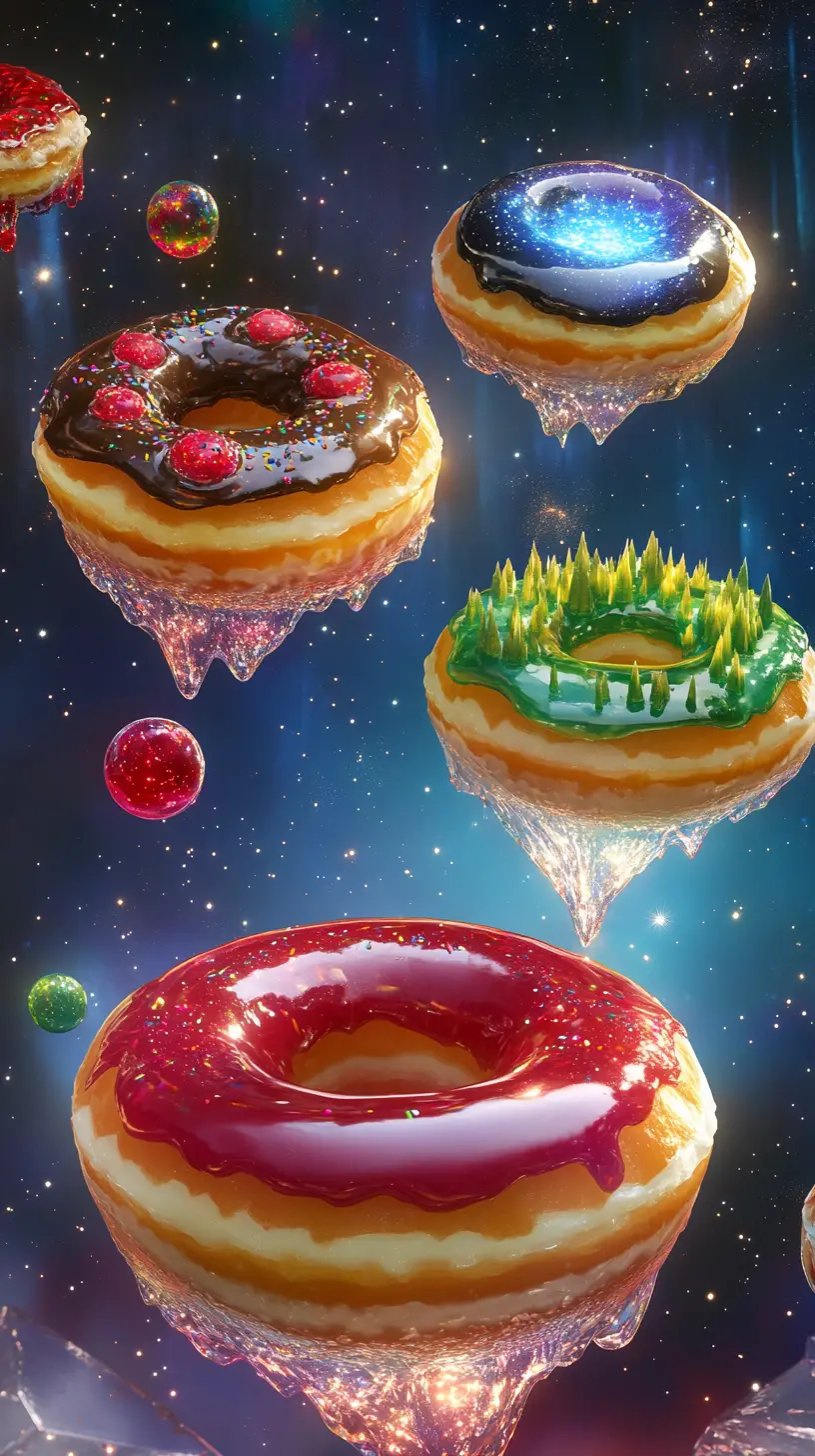 Cosmic donuts swirling as tiny fantastical miniature worlds