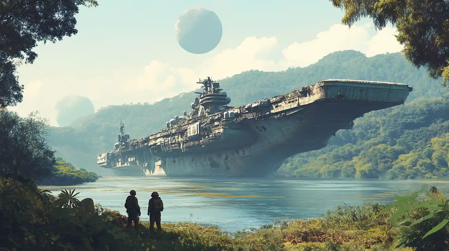 Ancient Aircraft Carrier Found In Alien Jungle River World