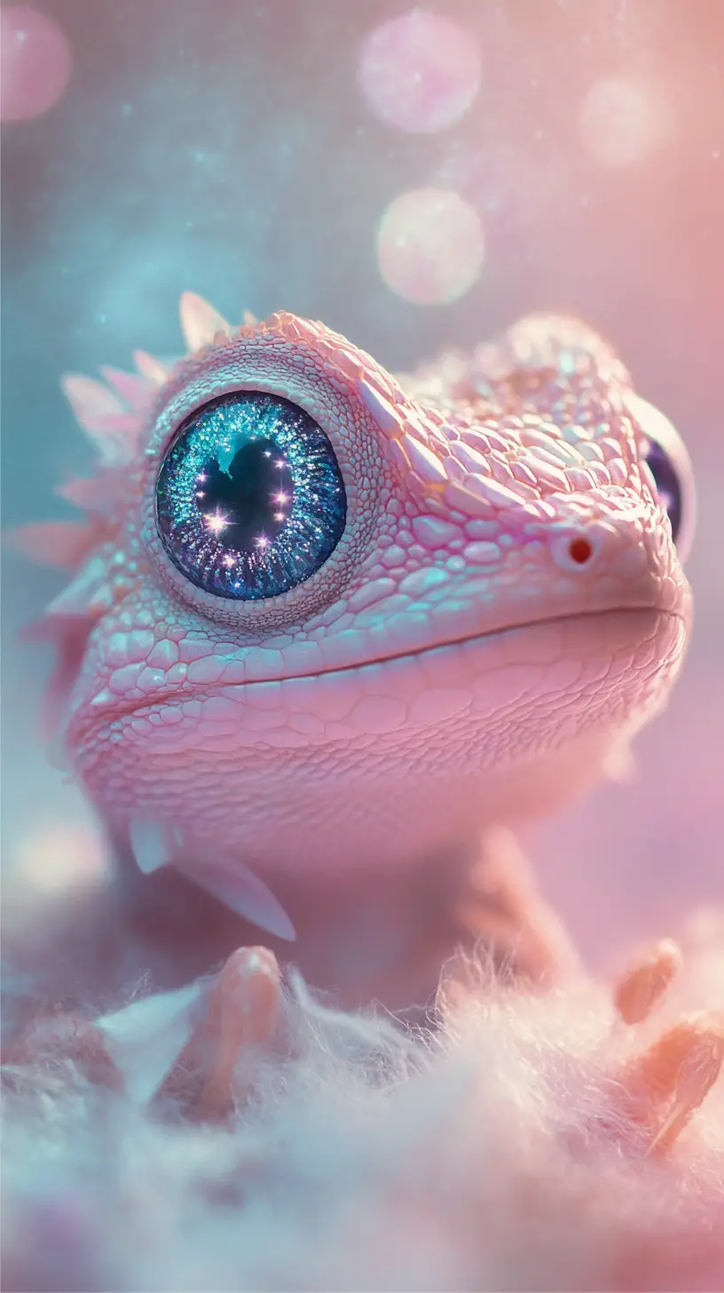 Whimsical watercolor reptile with shining starry eyes