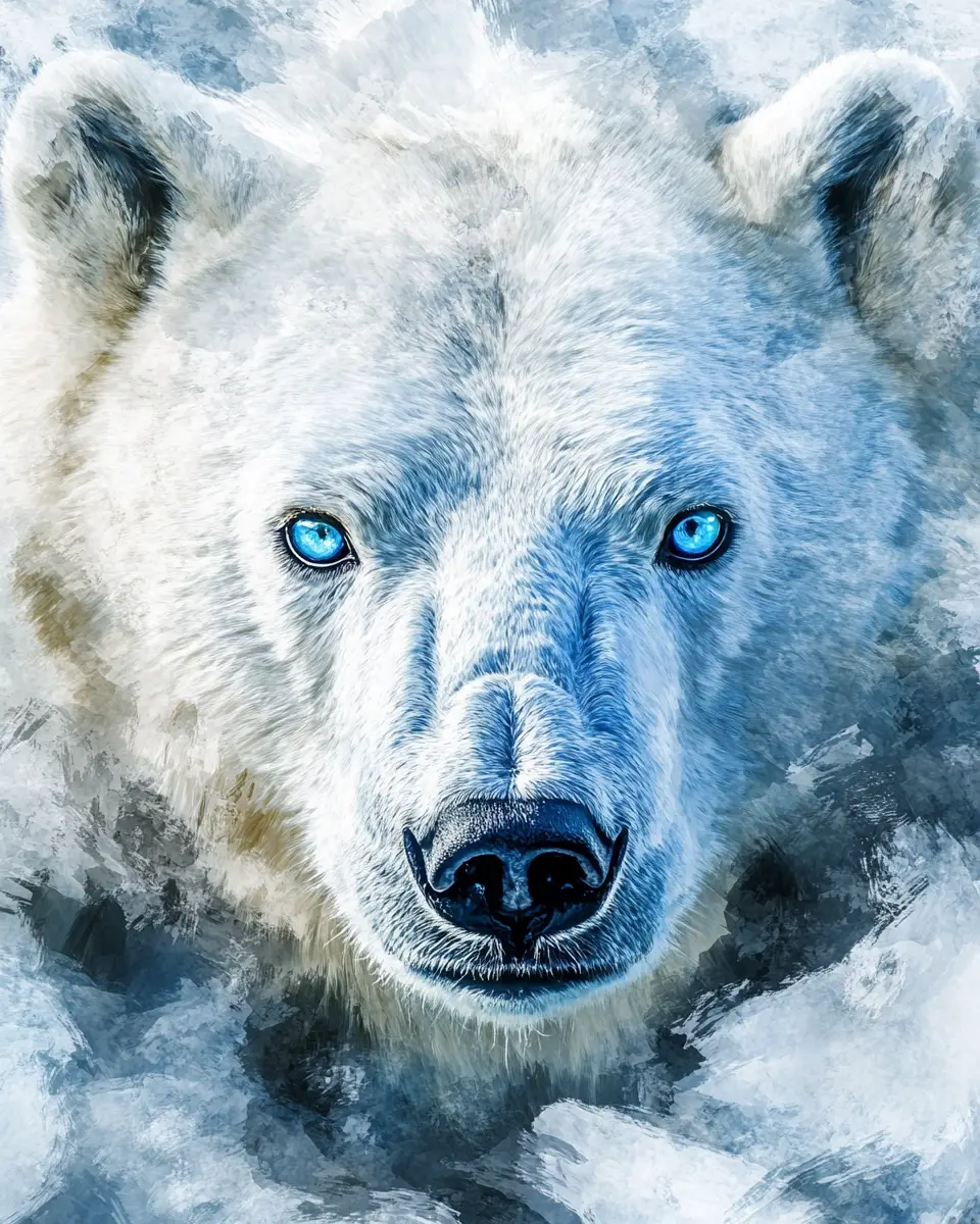 Polar bear standing in a vast icy polar landscape