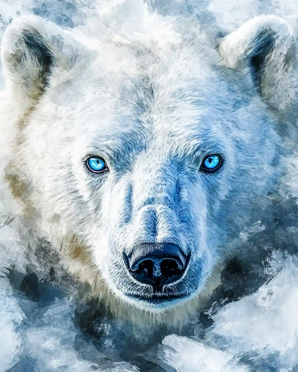 Polar bear standing in a vast icy polar landscape