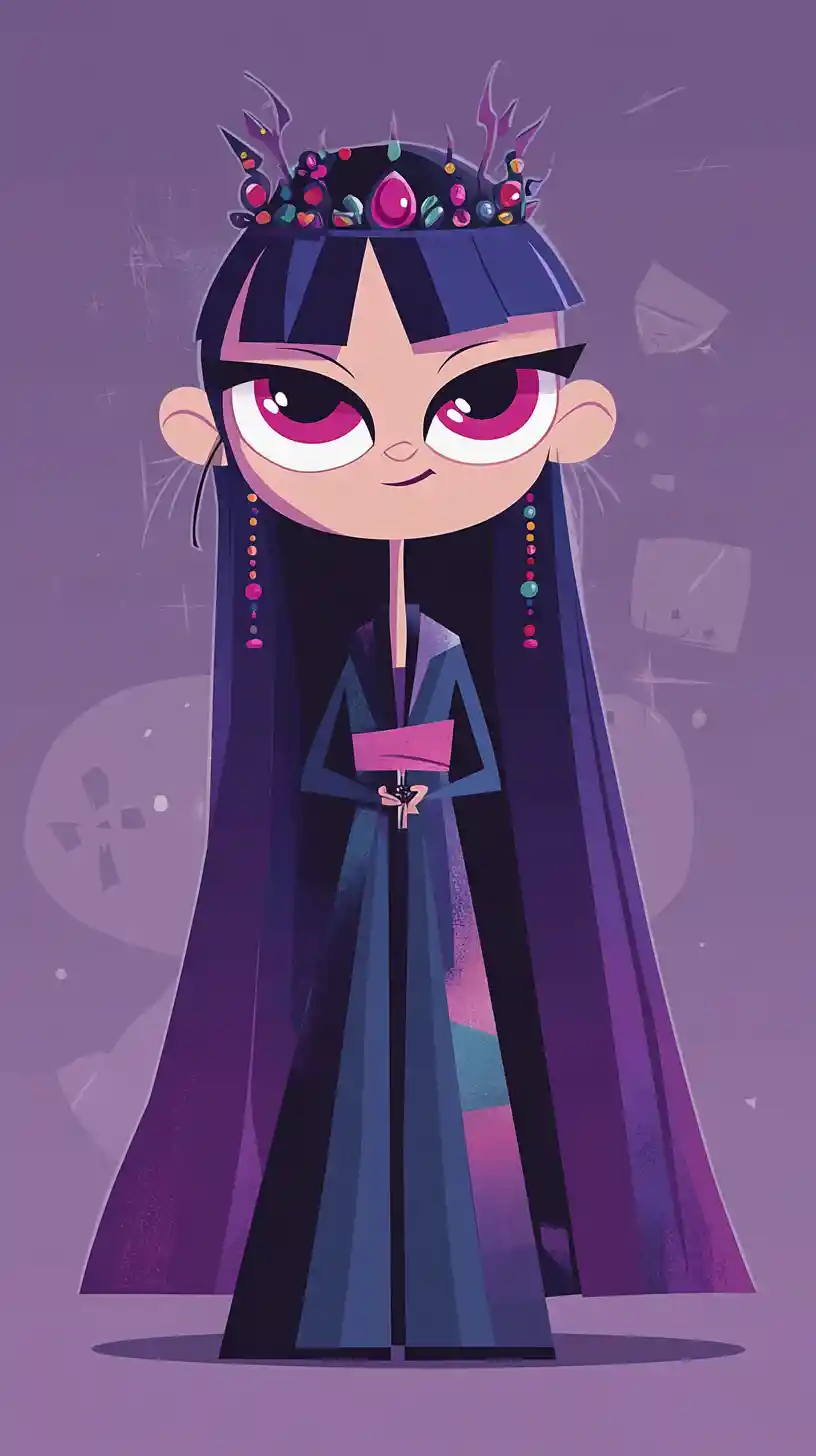 Stylized anime schoolgirl with glasses and starry purple skirt
