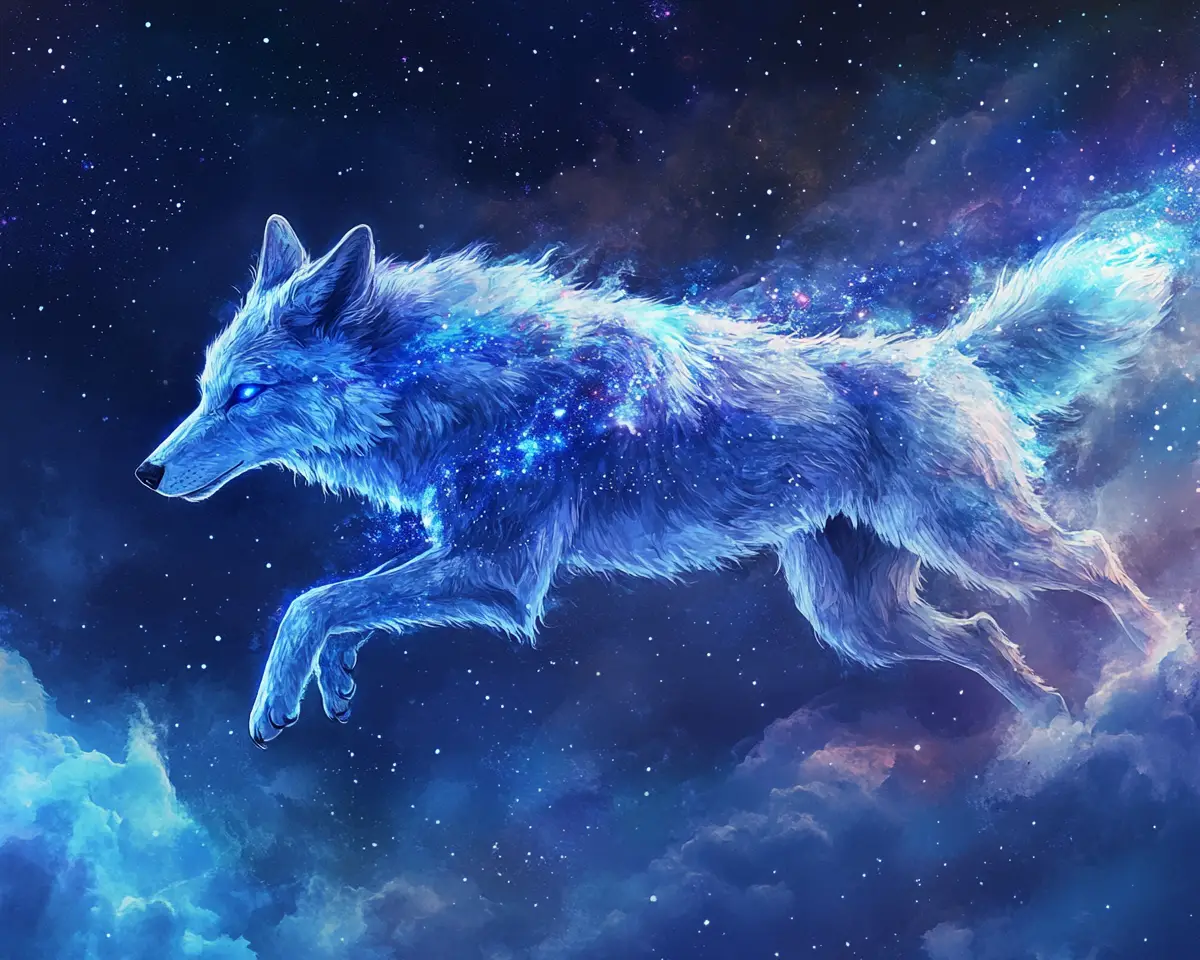 Mystical wolf of stars running across the night sky