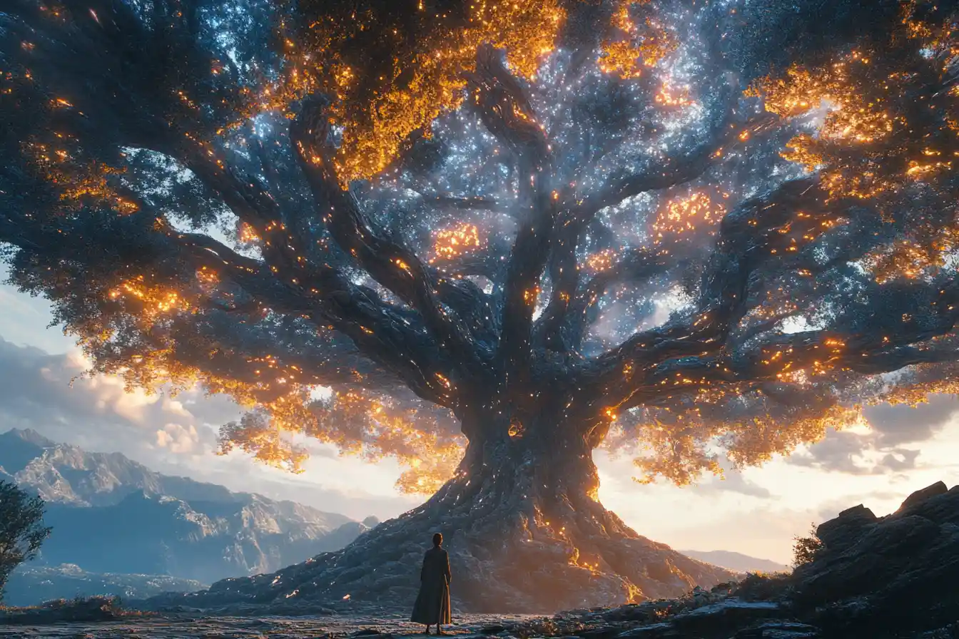 Ancient Portal Tree Connecting Multiple Fantasy Realms