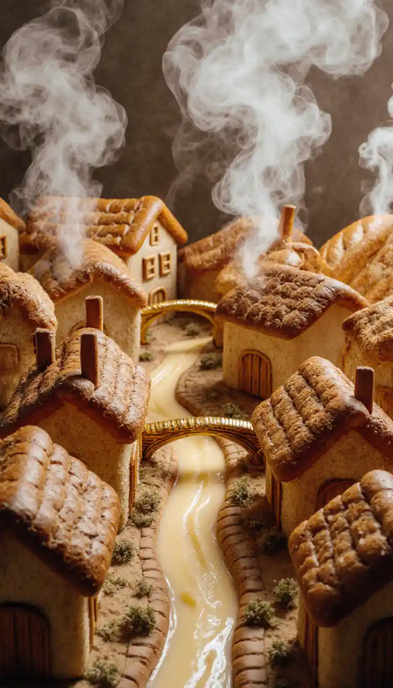 Whimsical Bread Village With Pretzel Streets And Butter Rivers