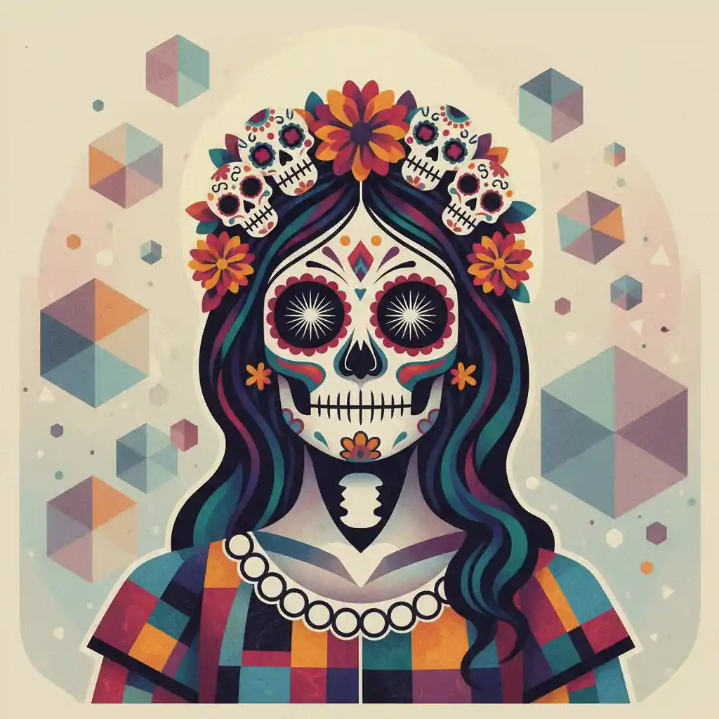 Abstract day of the dead girl with colorful geometric shapes