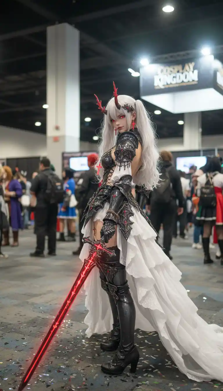 Cosplay woman posing at an anime convention event