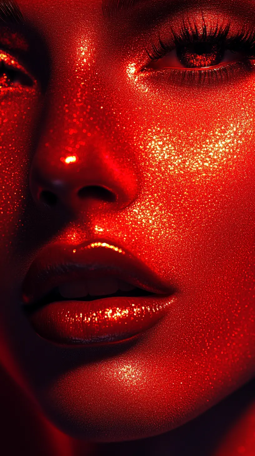 Minimal red 3D portrait of a glamorous woman face