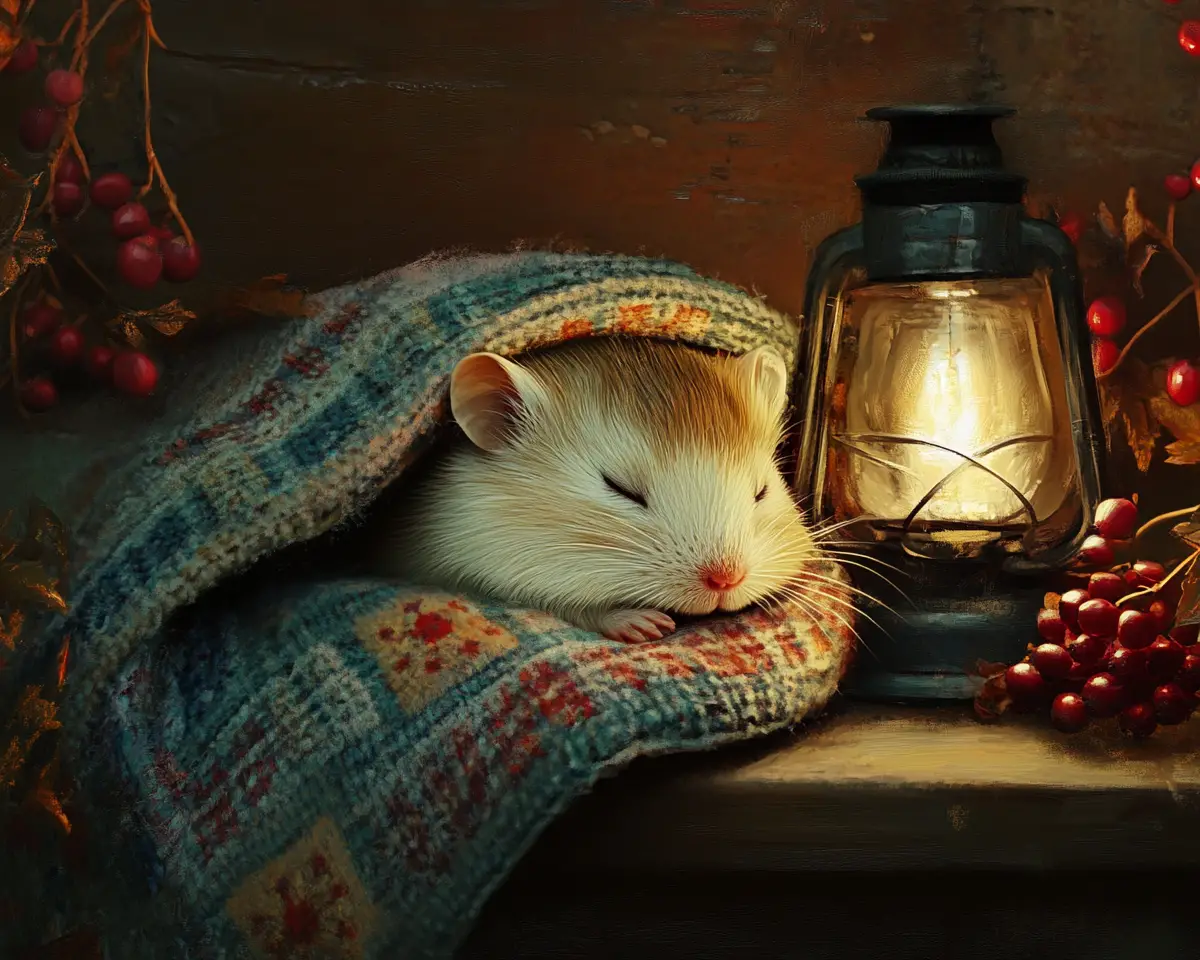 Cute hamster sleeping in a matchbox on old wooden table