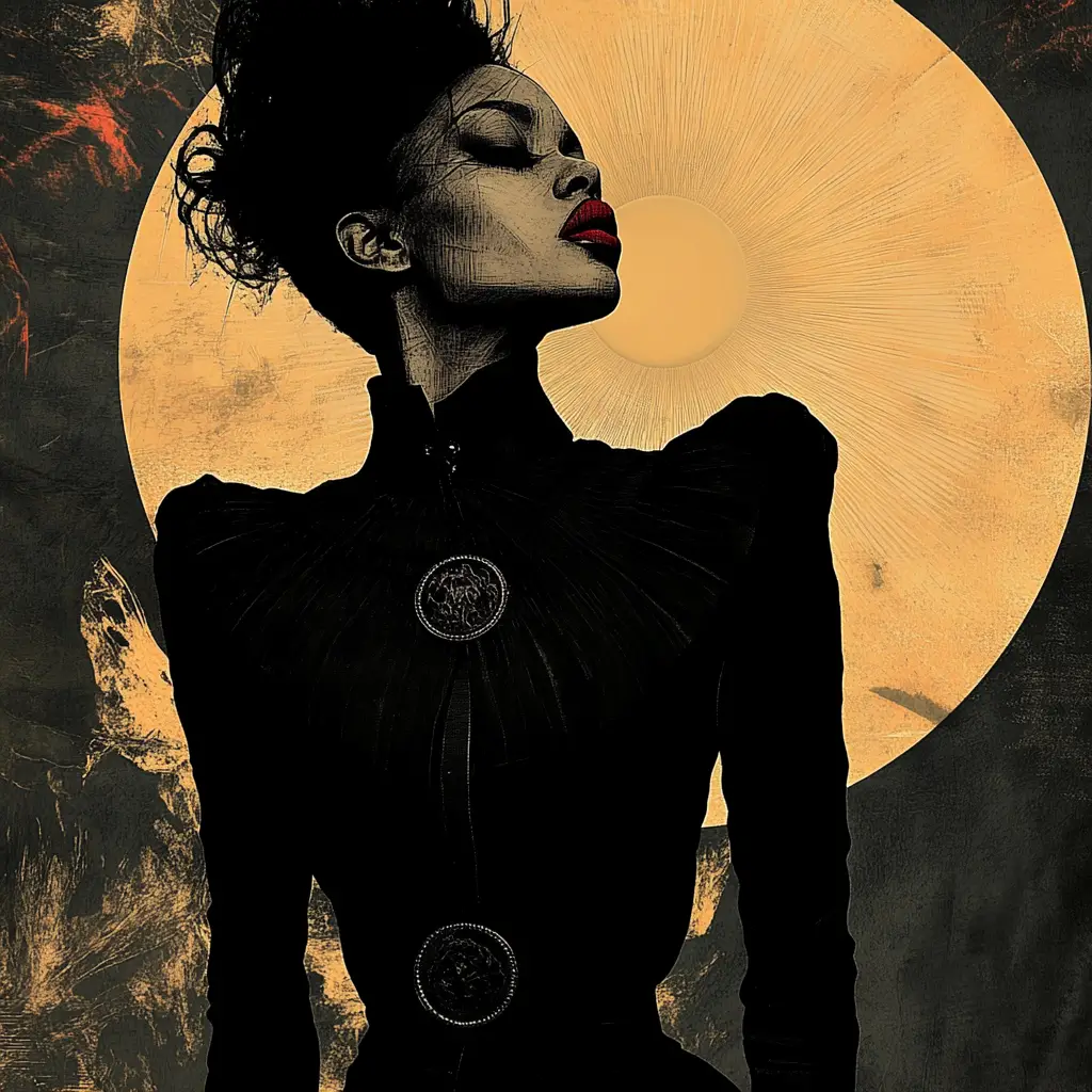 Vintage black woman in surreal minimalist collage portrait