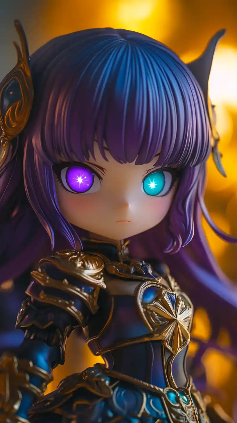 Anime idol figurine in celestial armor close up portrait