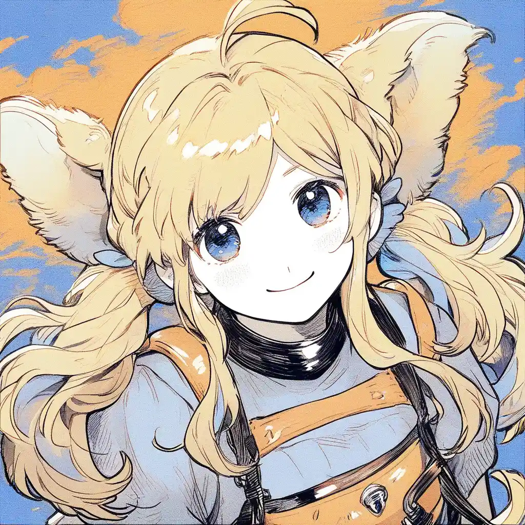 Smiling anime girl with animal ears and blue fish tail