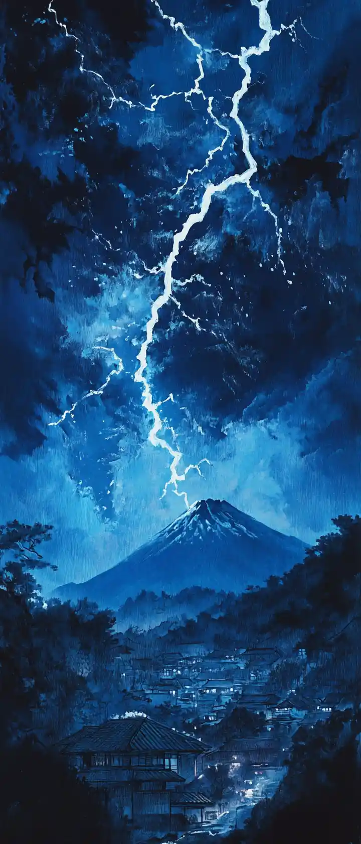 Lightning Over Mount Fuji In Dramatic Ukiyo E Landscape
