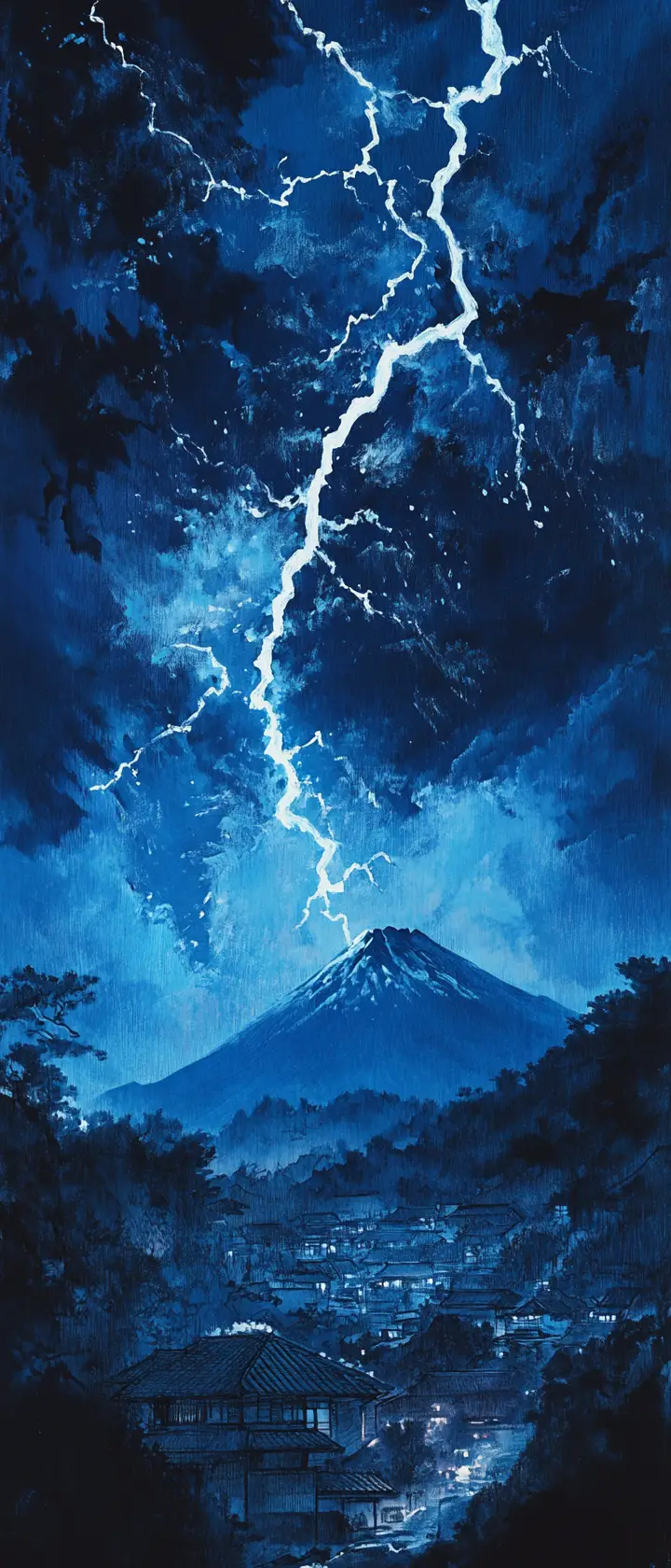 Lightning Over Mount Fuji In Dramatic Ukiyo E Landscape