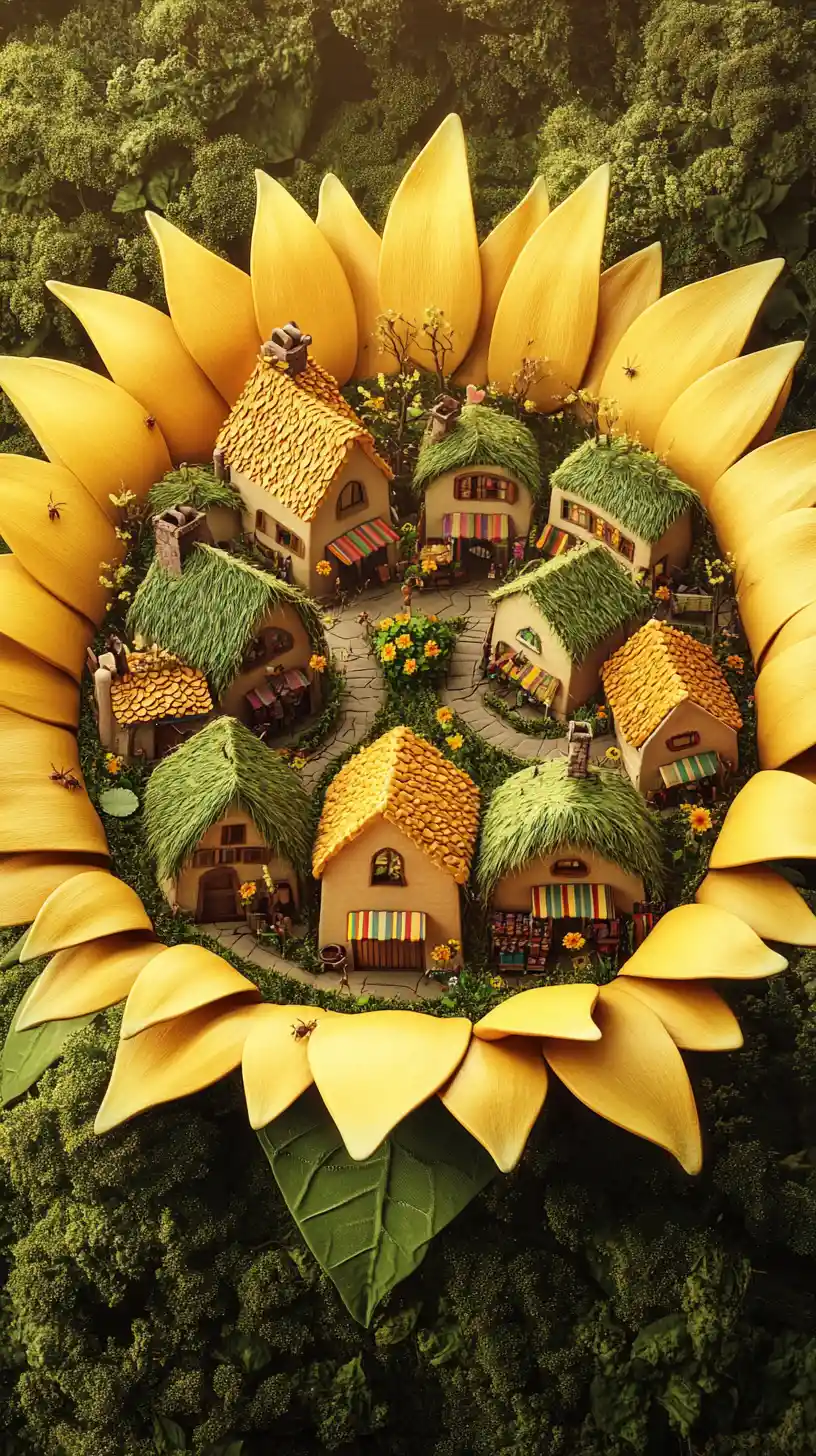 Sunflower Ant Village In Warm Sunlit Bird View