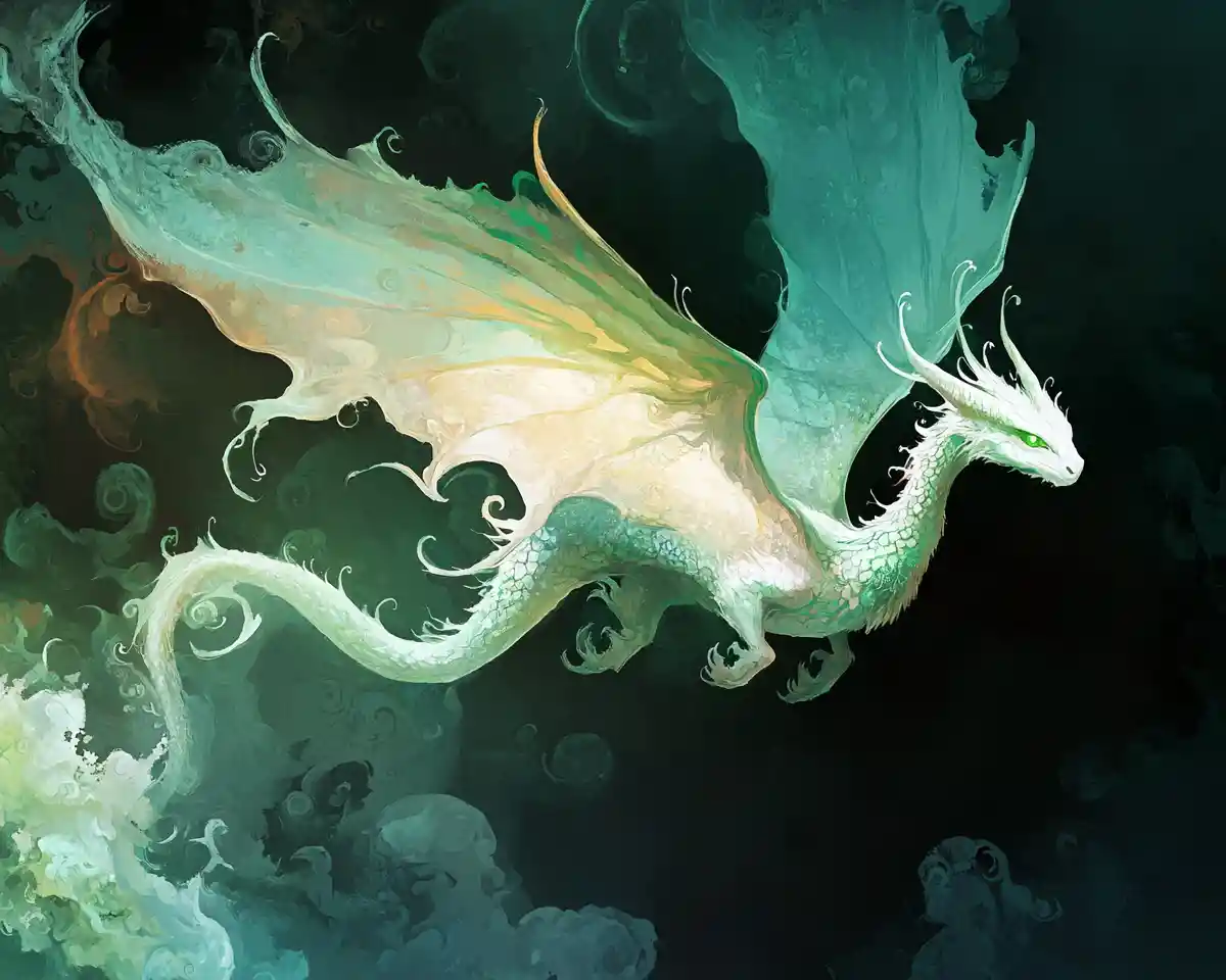 Tiny dragon with huge wings in fantasy illustration