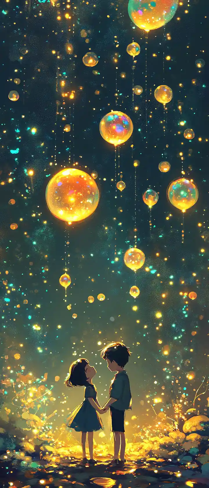 Anime heart glowing with eternal iridescent love