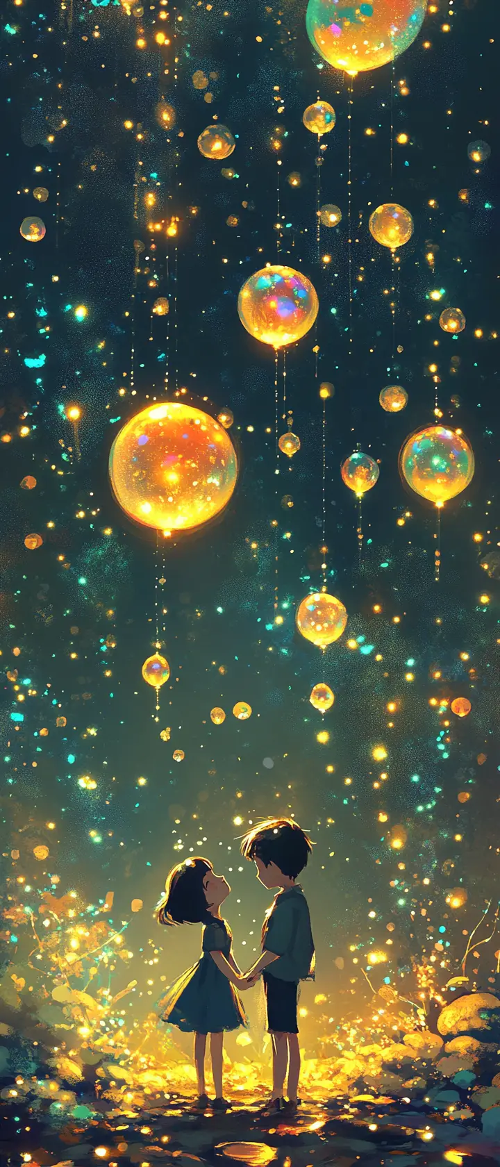 Anime heart glowing with eternal iridescent love