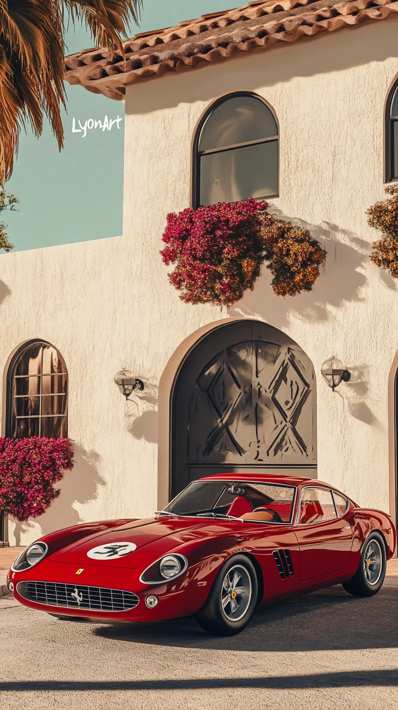 Minimal furnished room with red Ferrari and white signature