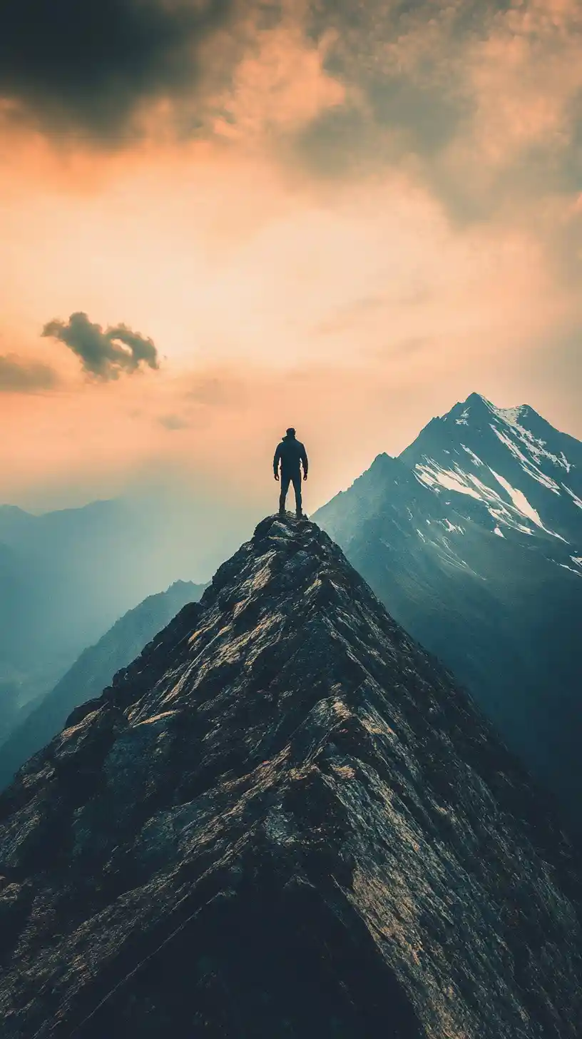 Inspiring digital painting of a lone mountain climb