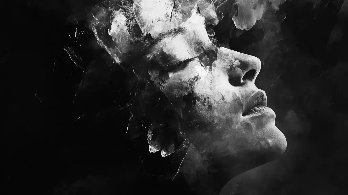 Abstract surreal monochrome watercolor with dark chaotic forms