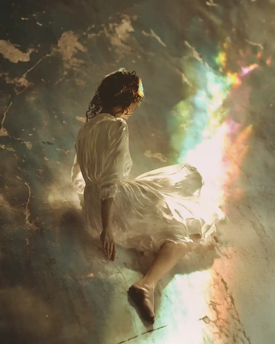 Surreal spiritual collage in a calm futuristic realm