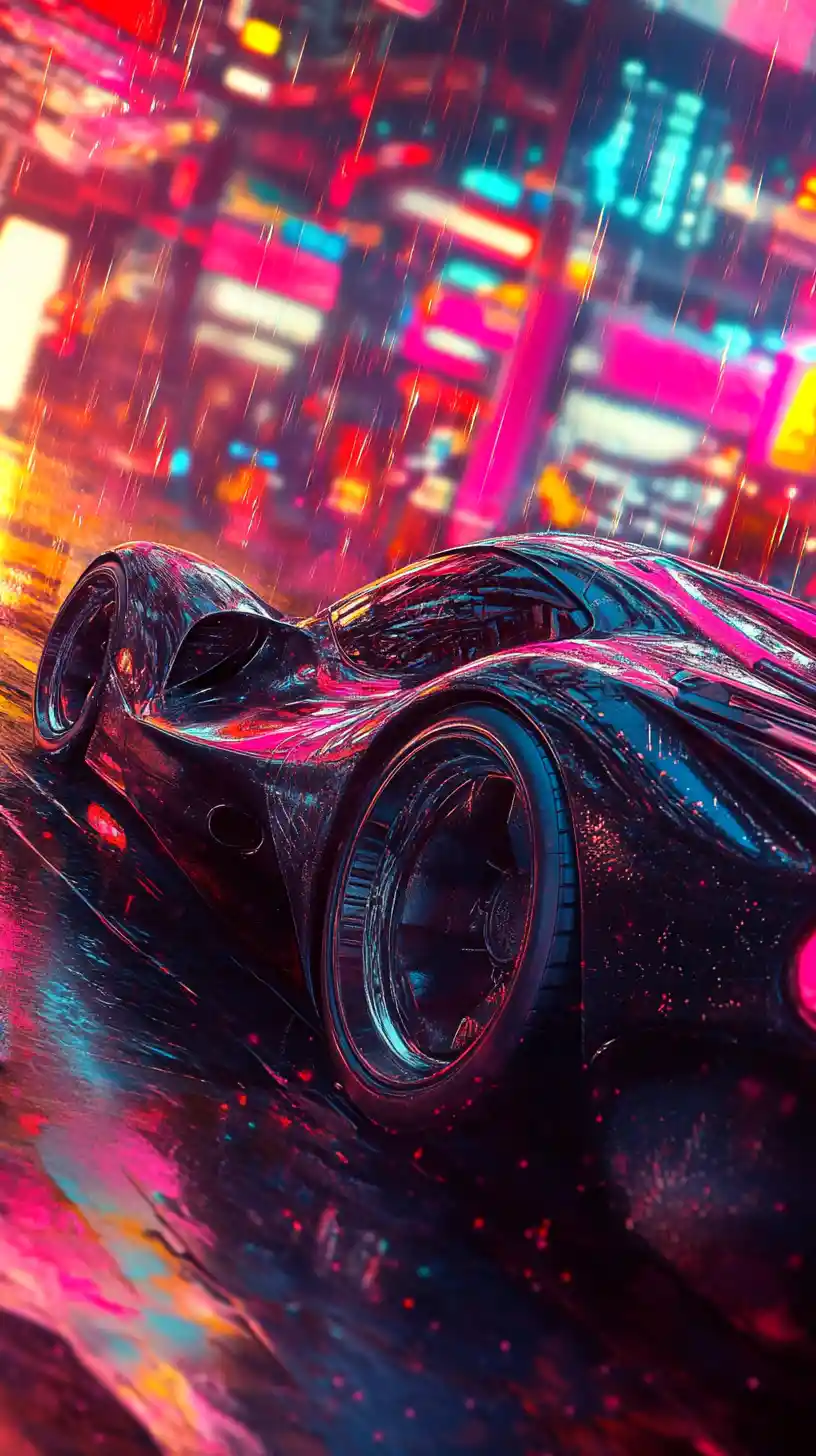 Futuristic retro racing car in surreal abstract world
