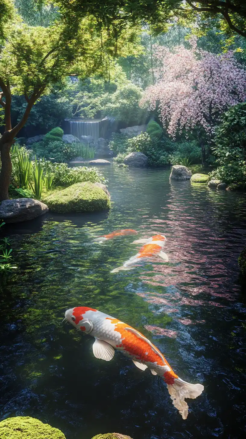 Peaceful Koi Pond In A Japanese Zen Garden