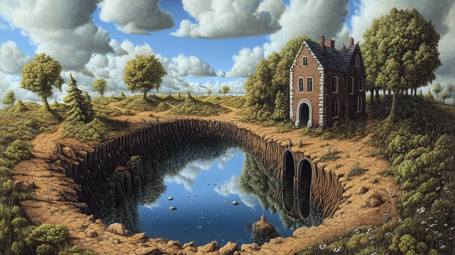 Surreal visual illusion forming multiple images in one scene