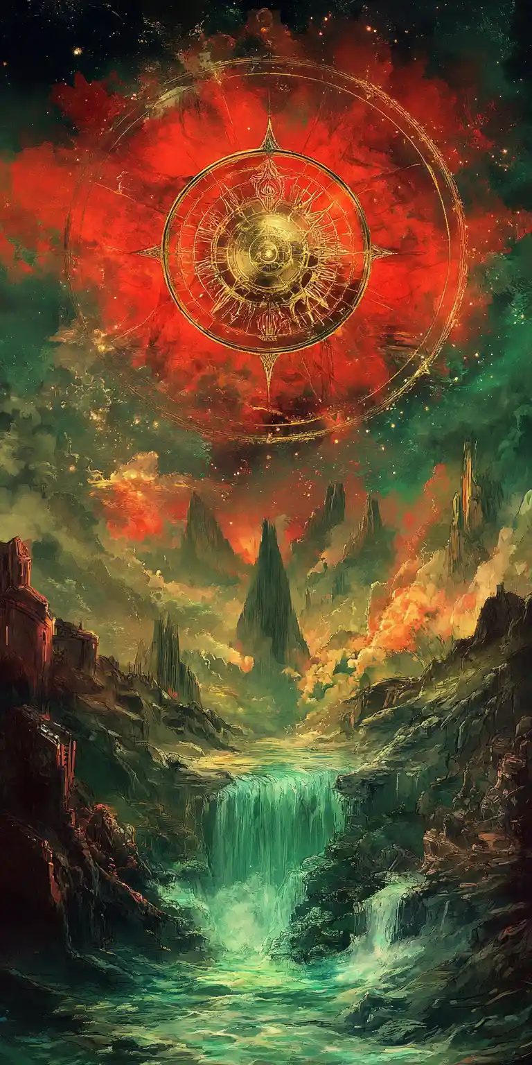 Fantasy anime landscape of jade sea and crystal desert