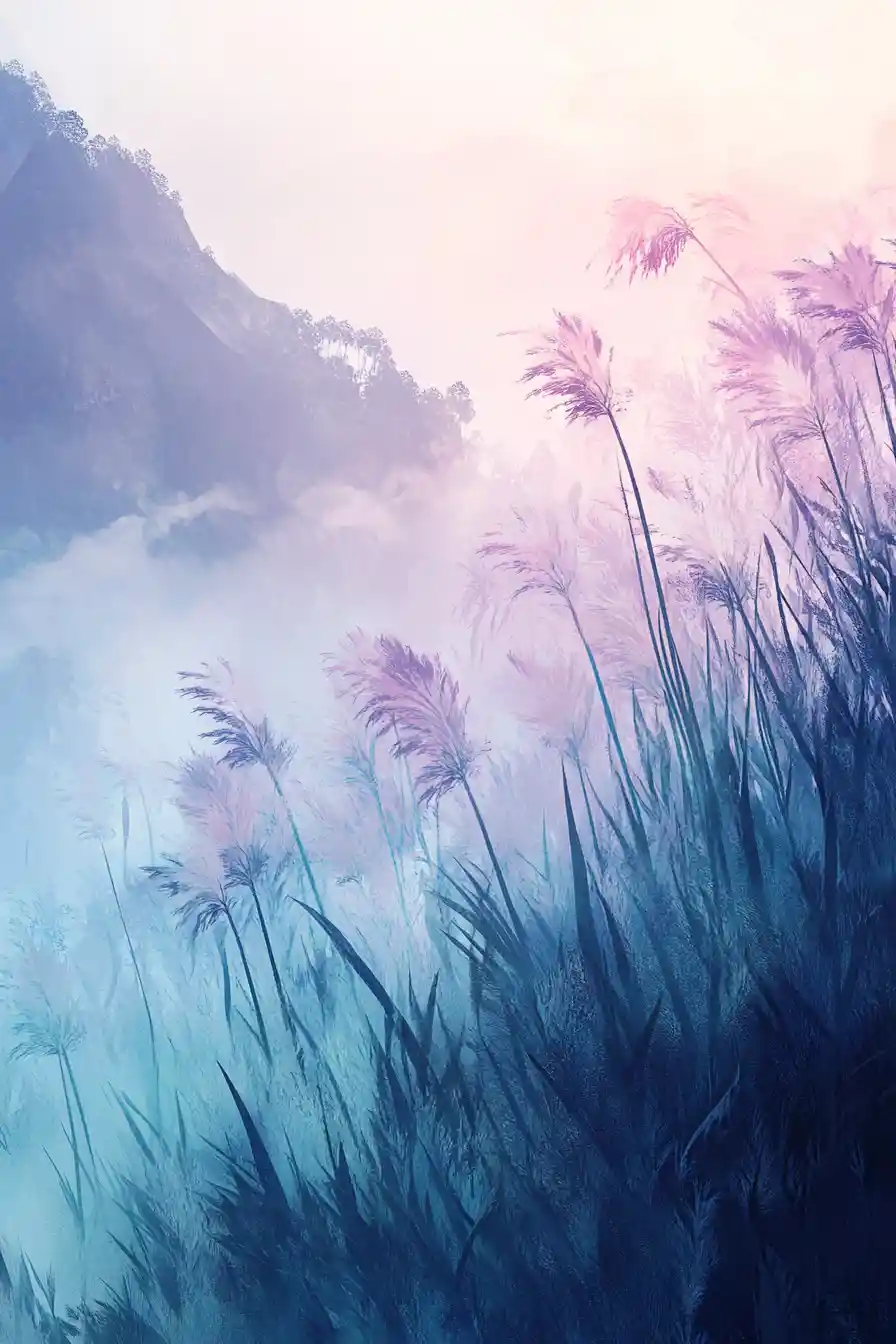 Surreal Forest Of Glowing Reeds In Herbal Mist