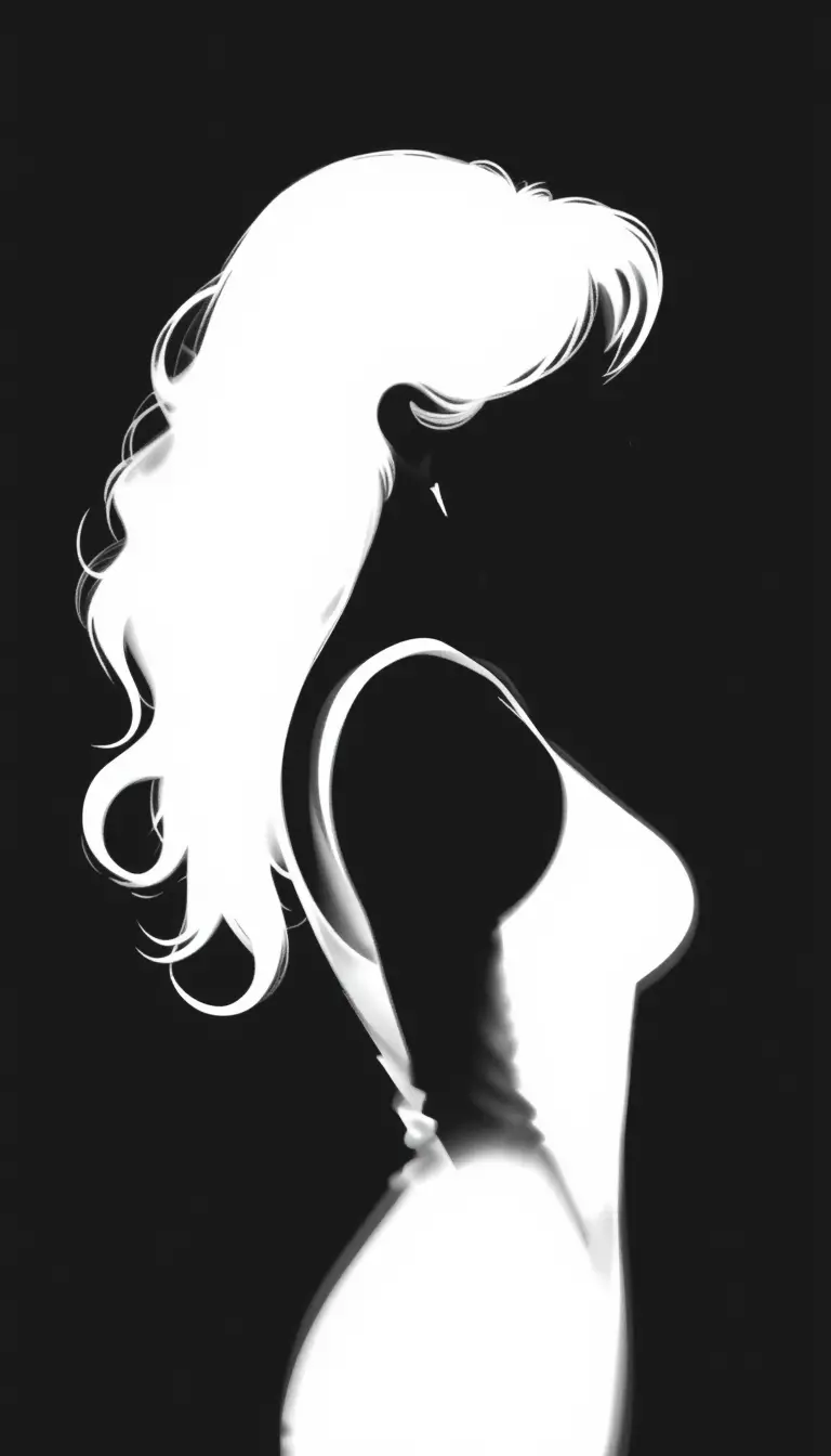 Minimal silhouette logo of a wealthy woman on dark background