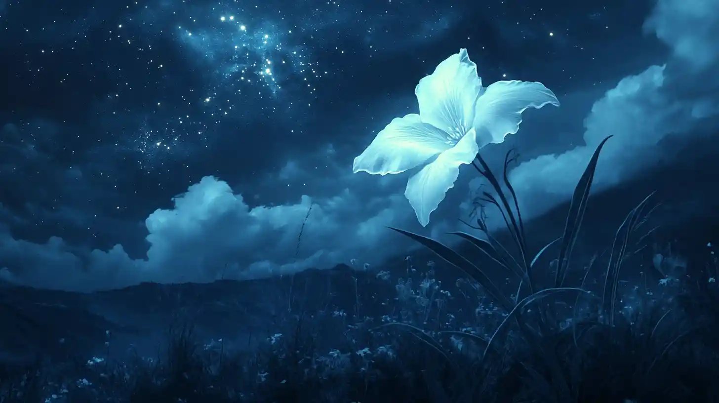 Ethereal Flower Blooming Under A Starry Night Sky