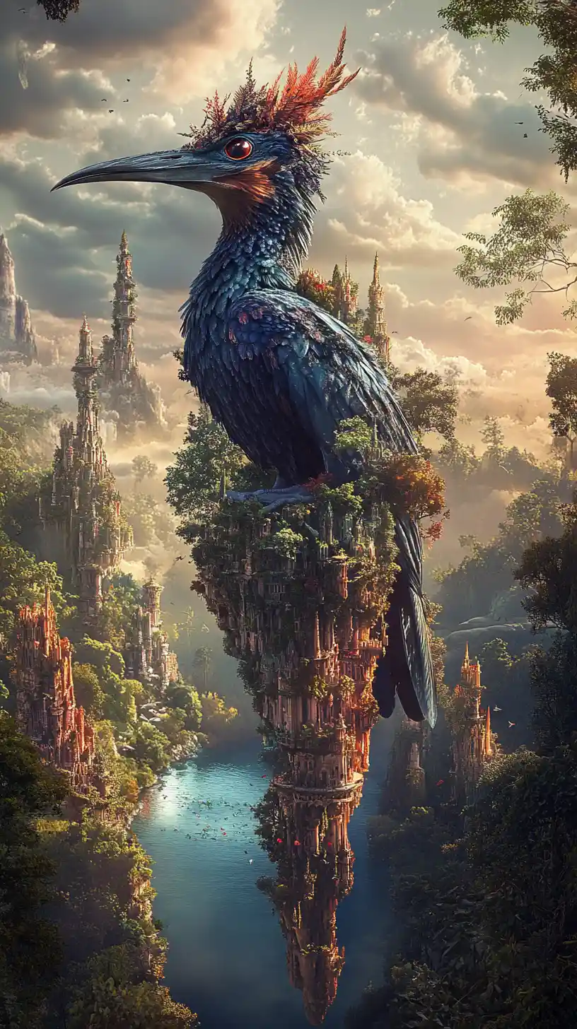 Majestic bird ruling a surreal beak kingdom