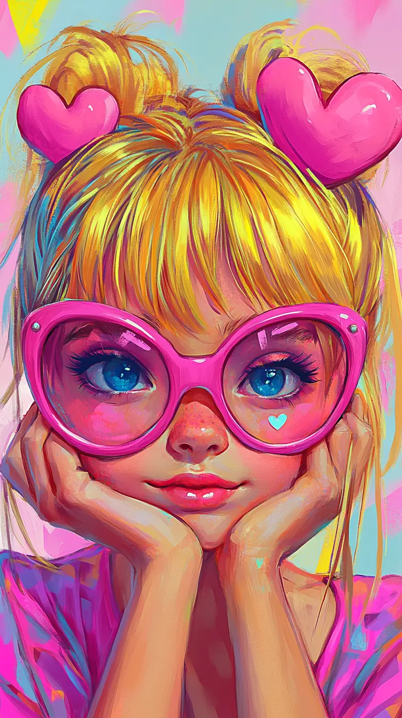 Cute anime crayon doodle of a curious blonde girl