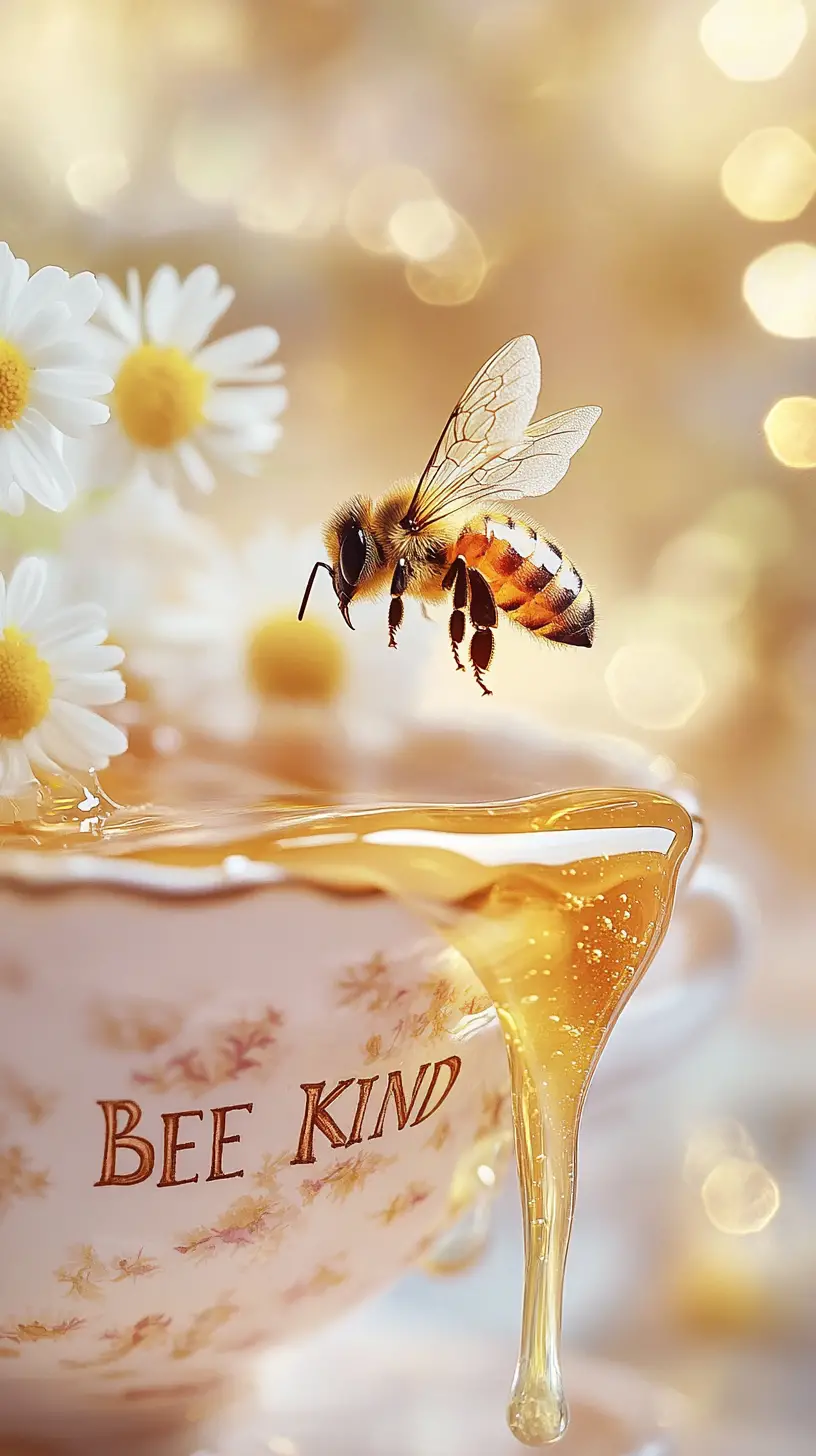 Honey drizzled teacup in warm watercolor close up