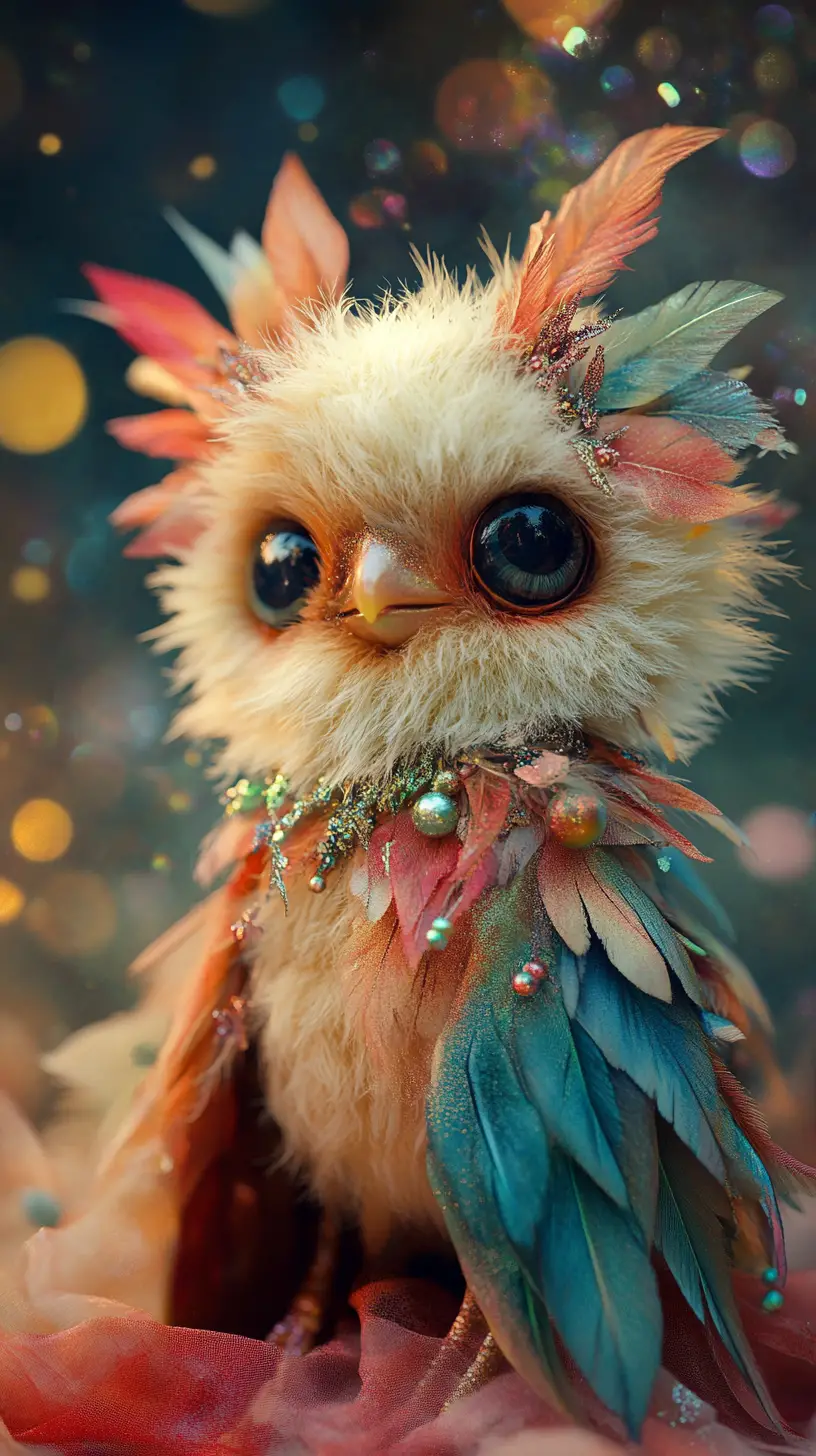 Whimsical fantasy creature in colorful fine art costume