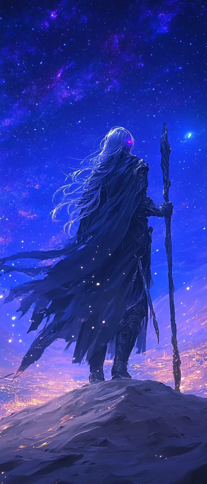 Anime wanderer under a starry desert sky