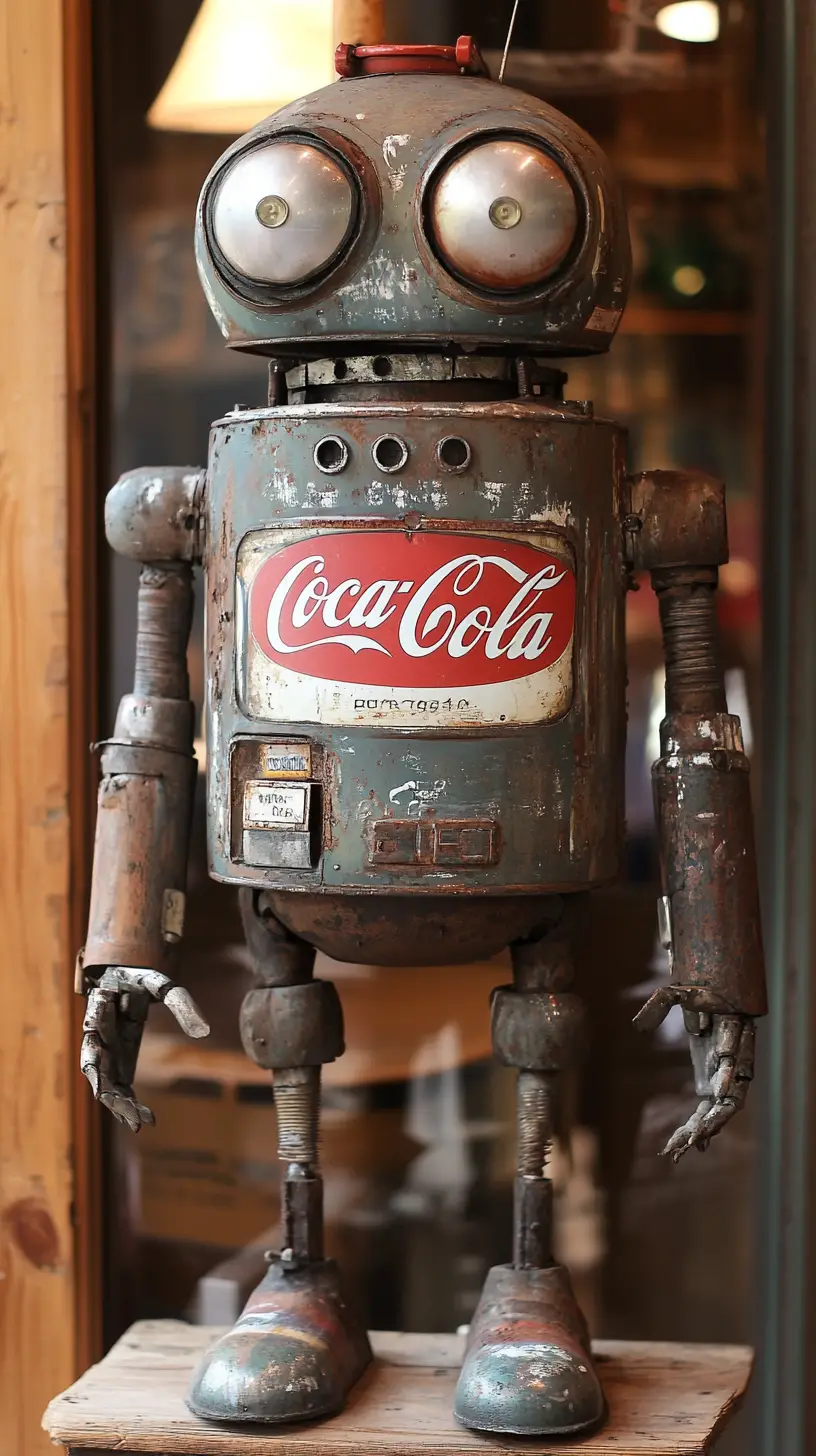 Antique vending machine robot standing in a modern office