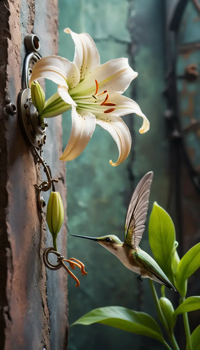 Delicate Lily Blooming From A Cracked Metal Wall