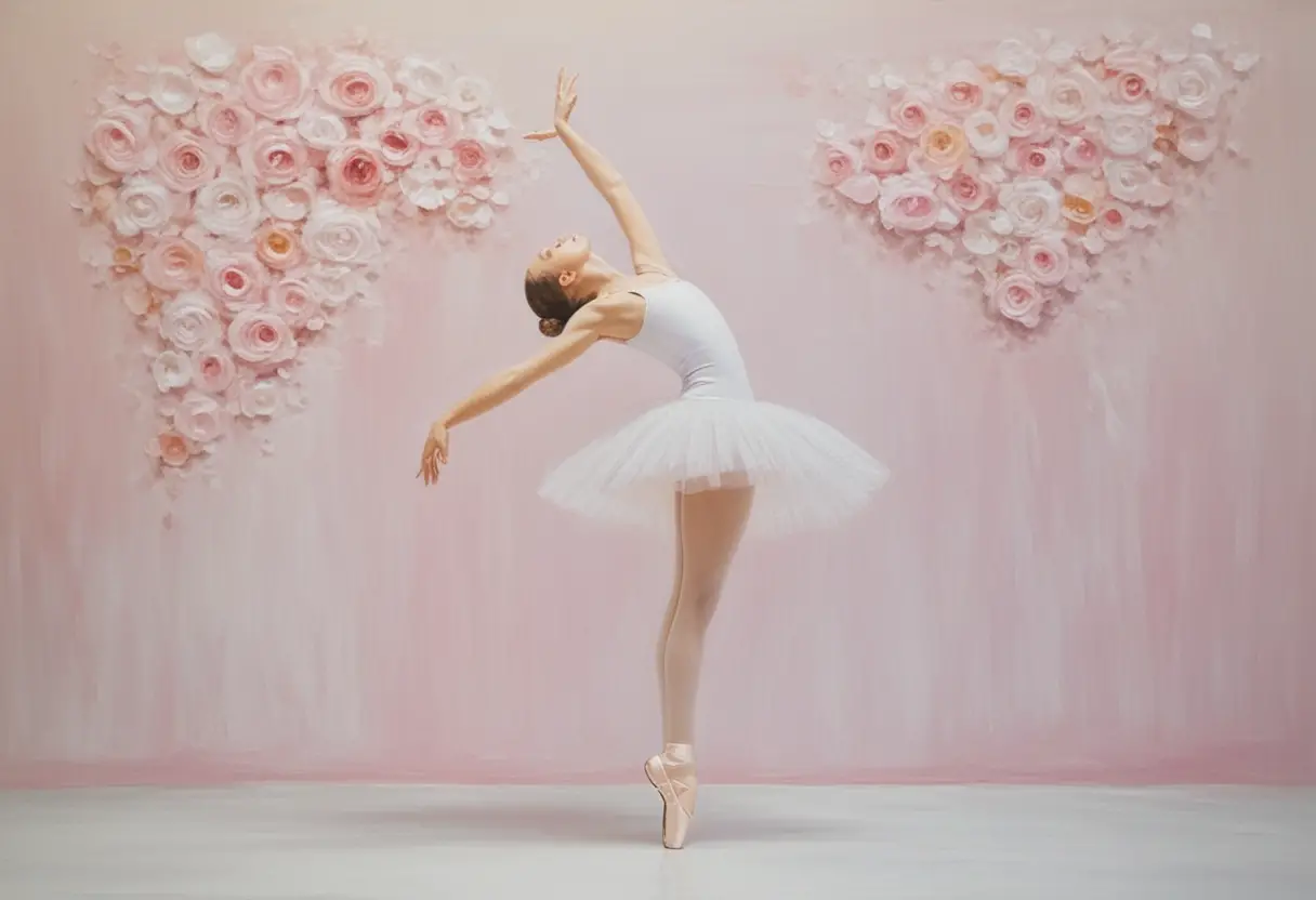 Elegante Ballerina im klassischen Tutu auf romantischer Bühne