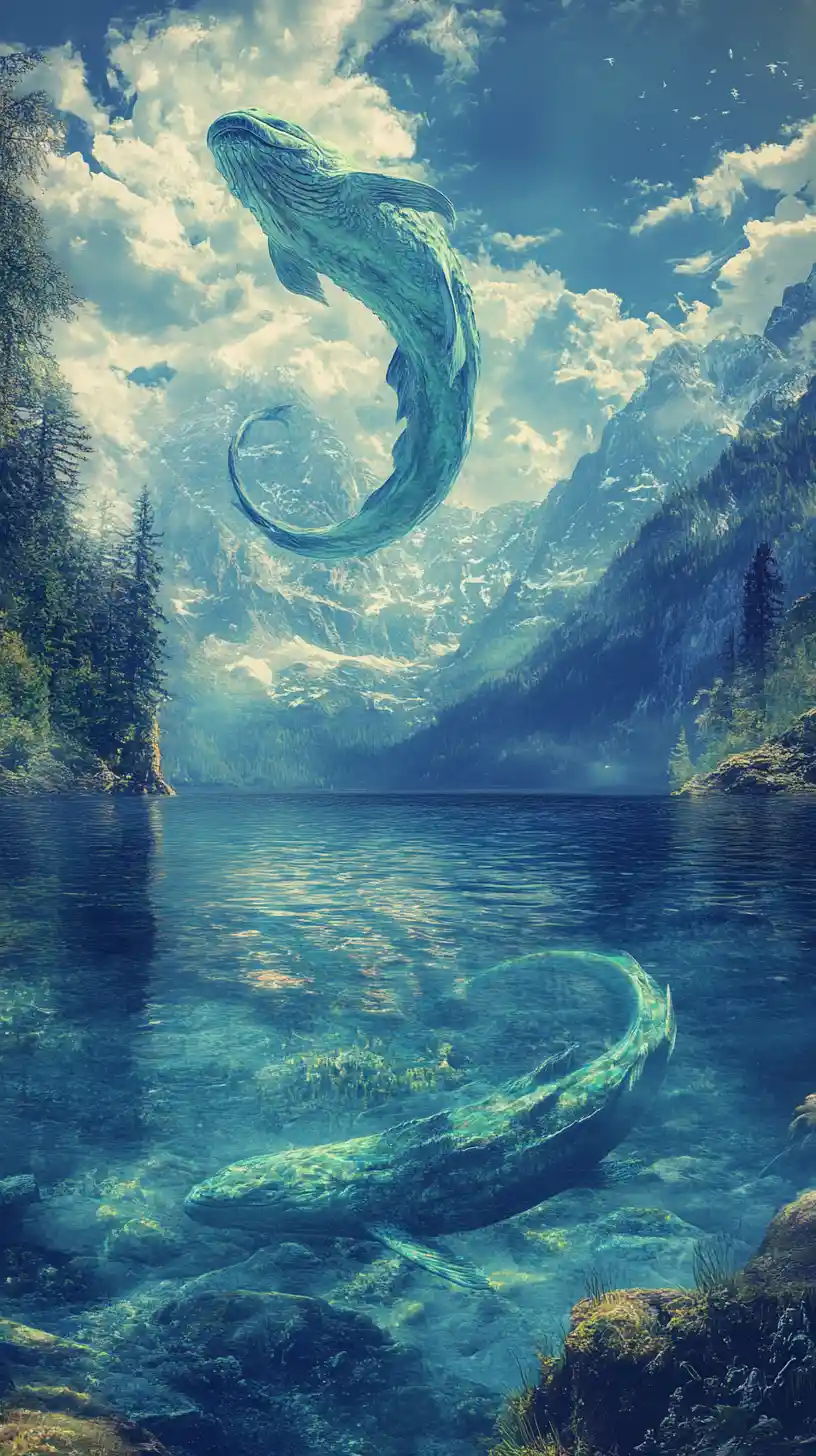 Magical lake creature in colorful digital fantasy art