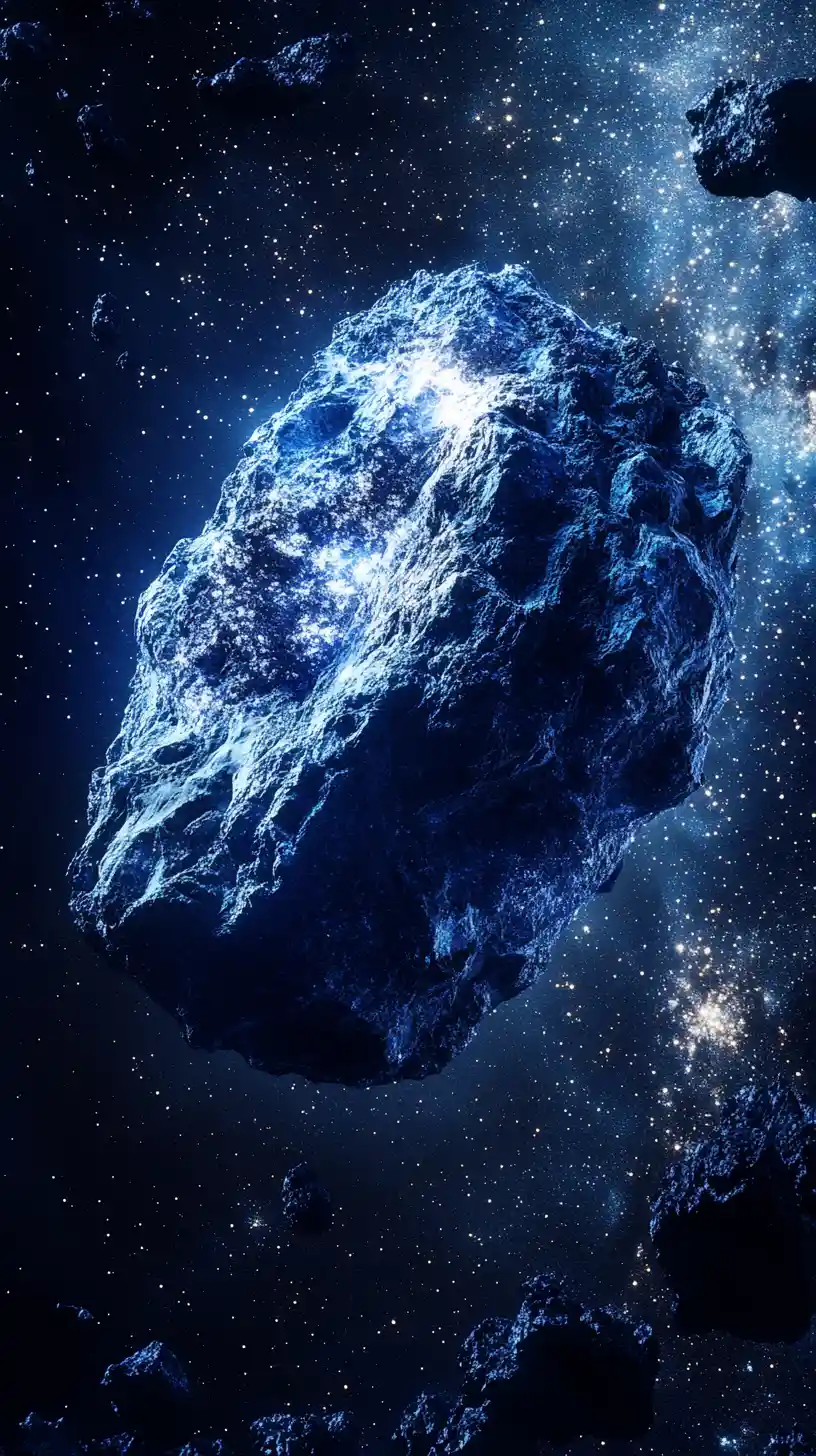 Gigantic asteroid in outer space with laser aperture