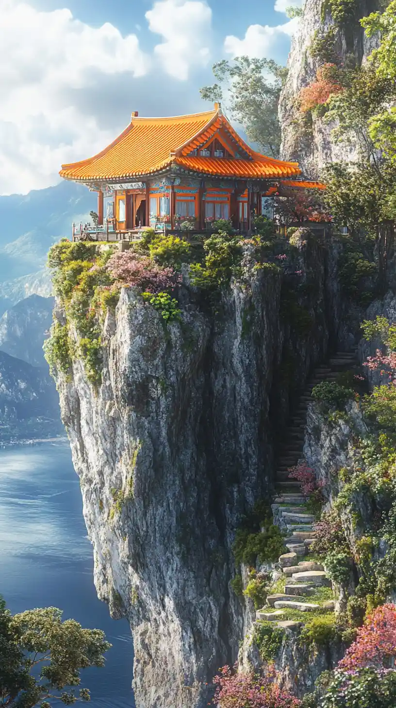 Whimsical Korean Fantasy House On A Floating Cliff